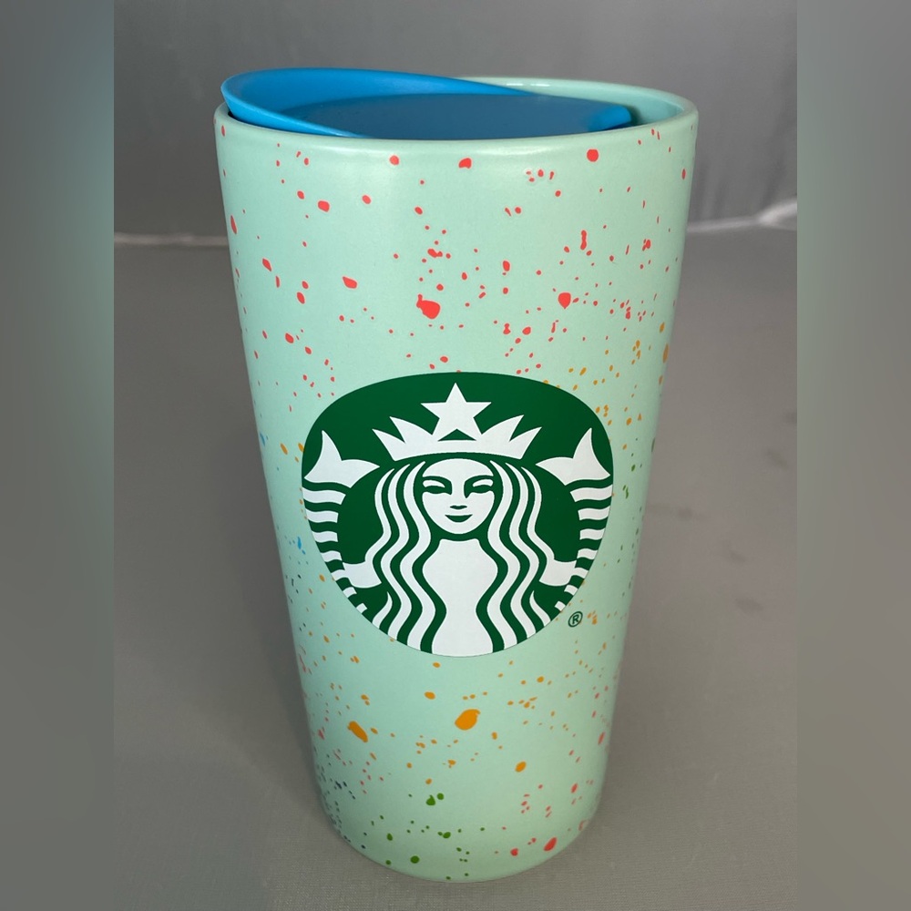 New Starbucks Traveler Tumbler Mint Color Speckle 2022  Ceramic Double Walled